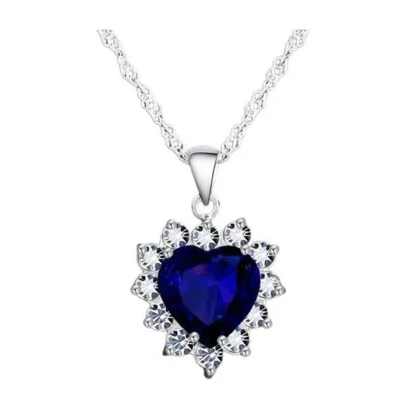 Vintage 4Pc Set Sapphire Hearts Pendant And Earrings w 18" Chain Sterling Silver - Picture 3 of 5